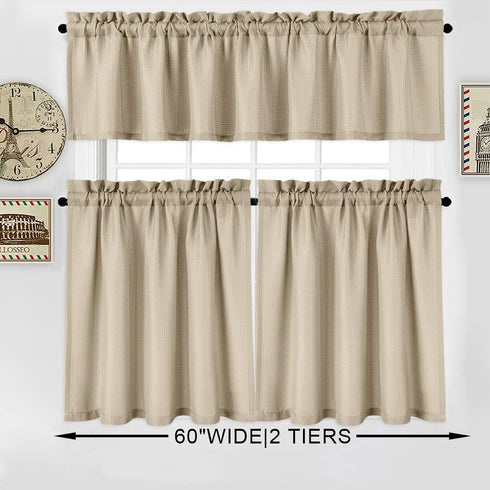 Tier Curtains,Waffle Woven Textured Short Curtains for Bathroom Waterproof Window Covering for Kitchen - 30" x 36", Plaza Taupe, Set of 2...
