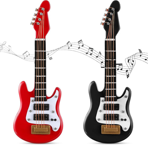 2 Pieces Miniature Guitar Toy Miniature Dollhouse Guitar Miniature Musical Instrument Electric Guitar Bass Toy for Dollhouse Furniture Tiny Instru...