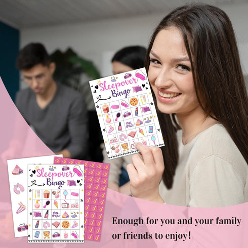 Sleepover Party Bingo Game, 24 Player Pajama Bingo Cards Set for Family Friend Activity, Sleepover Party Favor Decoration Holiday Supplies -a11...