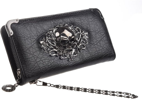 HOYOFO Skull Wallets for Women Zip Around Clutch with Credit Card Holder Phone Case Leather Long Goth Wallet Purse with Wristlet, Black...
