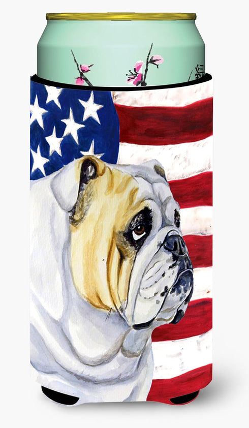 Caroline's Treasures LH9018TBC USA American Flag with English Bulldog Tall Boy Hugger Can Cooler Sleeve Hugger Machine Washable Drink Sleeve Hugge...