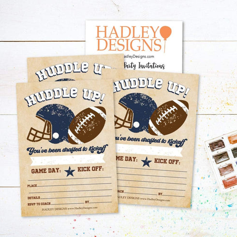 25 Vintage Football Birthday Party Invitations, Huddle Up MVP Boy Girl All Star, Sport Team Game Day Theme Invite for Kid Football Fan, Tailgating...