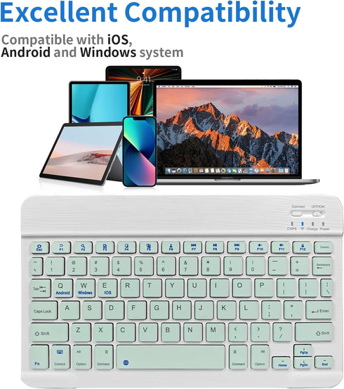 Portable Mini Wireless Bluetooth Keyboar for Apple iPad iPhone Samsung Tablet Kindle Fire HD 10/8/Fire Max 11 Keyboard 10-Inch Green...