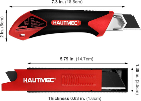 HAUTMEC 25mm Extra Heavy-Duty Utility Knife with 10pcs Blade set, Multi-Purpose Snap-off Box Cutter, Ratchet-lock Mechanism, Reinforced Fiberglass...