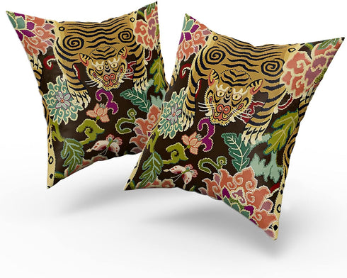 aportt Tiger Pillow Cover Set of 2 Chinoiserie Animal Print Tiger Stripe Cotton Decorative Throw Pillow Case Cushion Cover for Bedroom Sofa Living...