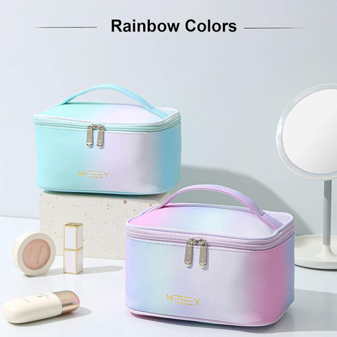 KITENROM Makeup Bag Preppy Cosmetic Bag Small for Women Toiletry Bags Pouch Organizer Rainbow Gradient Green...