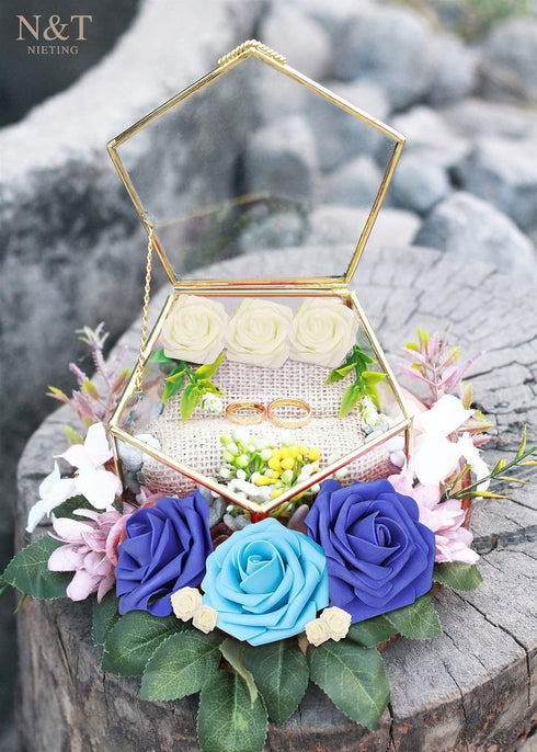 N&T NIETING Blue Roses Artificial Flowers, 25pcs Fake Flowers Rose Perfect for DIY Wedding Bridesmaid Bridal Bouquets Centerpieces Home Flower Arr...