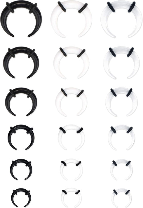 Jstyle 18Pcs 14G-4G Acrylic Pincher Tapers Septum Ring C Shape Buffalo Stretcher Expander with Black O-Rings for Stretching Pierced Nose Ear Carti...