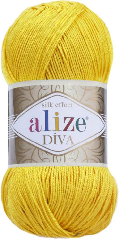 Alize Diva Silk Effect 100% Microfiber Acrylic Yarn 1 Ball skeins 100gr 383yds Color (110 - Yellow)...