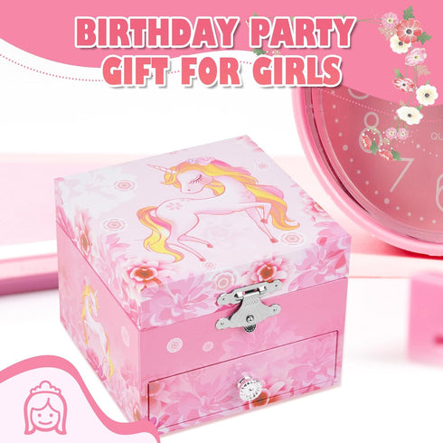 Girl's Musical Jewellery Box With Drawer and Spinning Unicorn, Kids Music Box Jewel Storage Toys Case for Girls Gift...