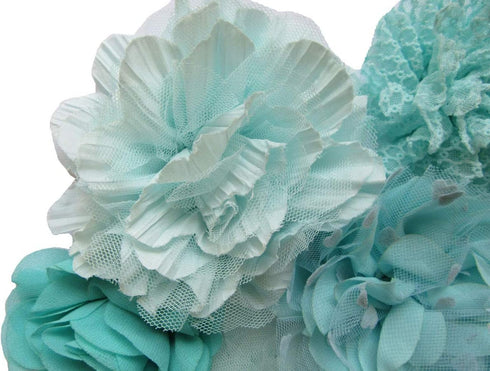 YYCRAFT 12pcs Mint/Aqua Chiffon Lace Hair Flower for Girls Headband Baby Flowers Bows,Crafts,Party Decoration(2"-4.5")...