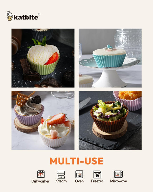Silicone Cupcake Baking Cups Katbite 24 Pack Silicone Baking Cups Reusable Non-stick Heavy Duty Cupcake Liners for Baking Soft Pale Muffins Cups f...