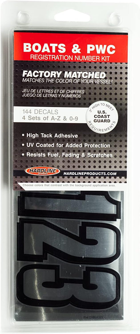 Hardline Products Series 320 Factory Matched 3-Inch Boat & PWC Registration Number Kit, Chrome/Black - CHBLK320...