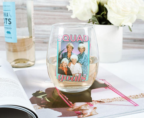 Silver Buffalo The Golden Girls Squad Goals Stemless Wine Glass | Official TV Show Collectible Drinkware | Novelty Kitchen Gifts, Cocktail Glass F...