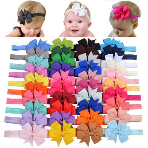 jollybows 40pcs Baby Girls Grosgrain Ribbon Hair Bows Headbands 3" Hair Band Hair Accessories for Infants Newborn Toddler...