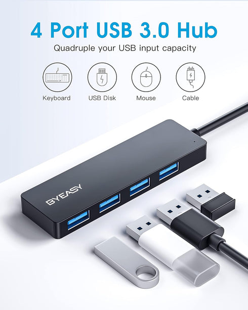 BYEASY USB Hub, 4 Port USB 3.0 Hub, Ultra Slim Portable Data Hub Applicable for iMac Pro, MacBook Air, Mac Mini/Pro, Surface Pro, Notebook PC, Lap...