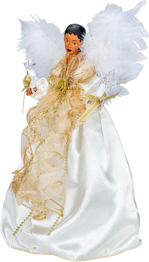 Kurt Adler Lighted Christmas Tree Treetop, 10-Lights, African American Angel, Ivory & Gold, 12in...