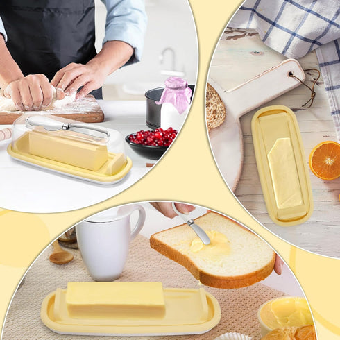 Butter Dish with Lid and Knife, Covered Butter Holder for Refrigerator, Kitchen Butter Tray Easy Scoop, Silicone Sealing Countertop Butter Keeper ...
