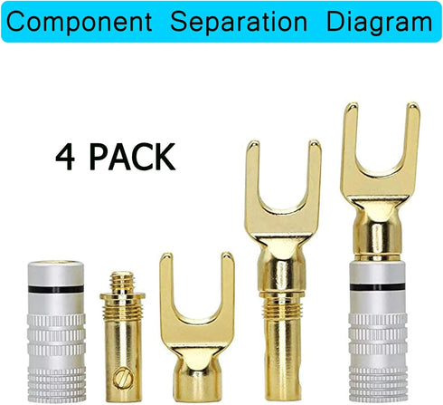 XMSJSIY Y Spade Plug,Speaker Spade Connector, Fork Spade Plug 45 Degree for Speaker Wire, Plug Audio Jack Connector Pure Copper for Speaker Wire,S...