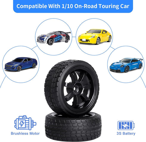 PreGlued 12mm Hex Hubs Wheel Rims&2.64" Rubber Tires for 1/10 On-Road Touring Car Drift for Traxxas 4tec 2.0 3.0 Tamiya TT02 TT01 HPI RS4 HSP Flyi...