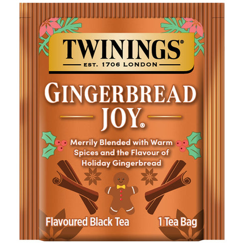 Twinings Gingerbread Joy Holiday Tea, Black Tea Naturally Flavored with Cinnamon and Ginger, Tea Bags Individually Wrapped, 20 Count Ea (Pack of 2...