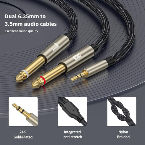 3.5mm 1/8 TRS to Dual 6.35mm 1/4 TS Mono Breakout Cable Y Splitter Stereo Cord Adapter Compatible with iPhone, iPod, Computer Sound Card, CD Playe...