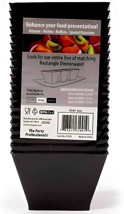 Lillian Tablesettings Plastic 8 oz | Black Rectangles Servingware | Pack of 20 Party Bowls, 3.5 x 3.5 x 7.5 inches...