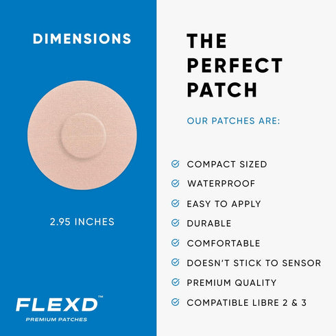 Flexd - Libre 3 Sensor Covers Waterproof, Freestyle Adhesive Patches (Pack of 30) Round, Tan...
