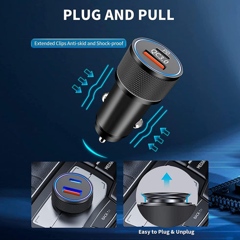 iPhone Car Charger, 38W MFi Certified Lightning Car Charger, USB C Car Charger Adapter PD3.0&QC3.0 Car Charger with 2Pack Lightning Cable for iPho...