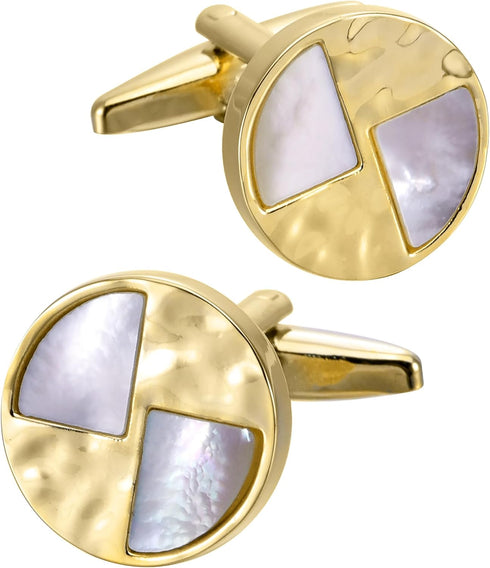 14K Gold Plated Natural Mother of Pearl Cufflinks for Men Lady Water Ripples Pattern Round Golden Men's Cufflinks Jewelry for Wedding Anniversary ...