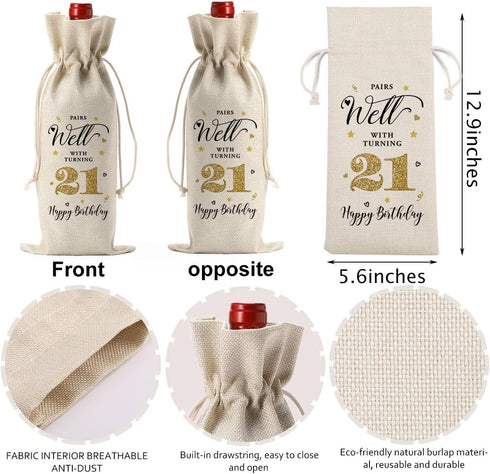 YUANHAO 21st Birthday Wine Bag, 21st Birthday Gifts for Her, 21st Birthday Gifts for Him, Funny 21st Birthday Gifts Wine Bag, Pairs Well With Turn...
