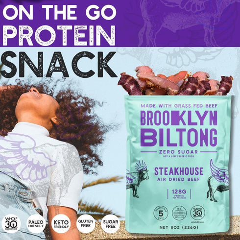 Brooklyn Biltong Air Dried Grass Fed Beef Snack, South African Beef Jerky (8 oz, Pack of 1) - Whole30 Approved, Paleo, Keto, Gluten Free, Sugar Fr...