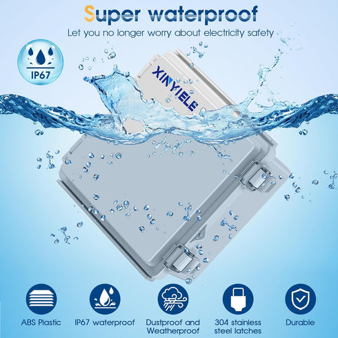 Waterproof Outdoor Project ABS Plastic Junction Box IP67 Weatherproof Dustproof Enclosure with Hinged Cover, Mounting Plate,Wall Brackets for Powe...