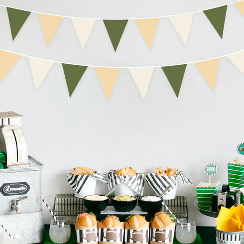 32Ft Sage Green Party Decorations Olive Green Tan Brown Cream Neutral Triangle Flag Fabric Banner Pennant Bunting Garland Streamers for Birthday W...