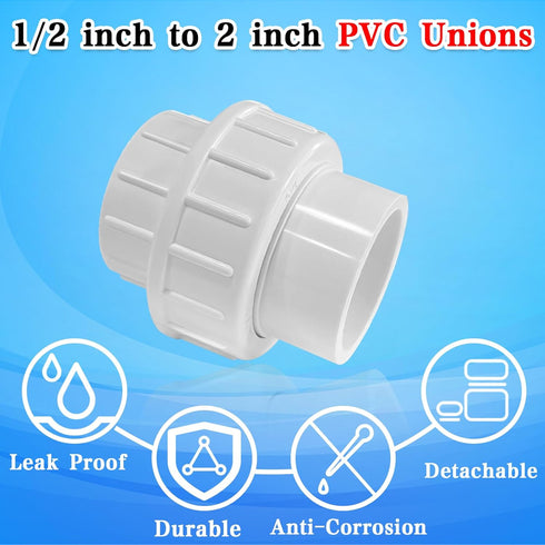 4pcs 1 inch PVC Unions, 1inch PVC Union Coupling, 1 inch PVC Union Joints with Socket x Socket Connection Port, Slip X Slip PVC Unions, for Swimmi...