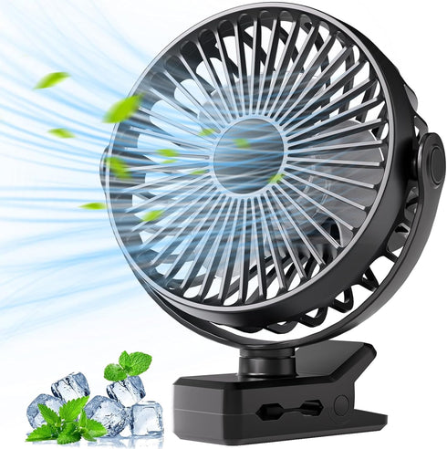 Portable Clip on Fan, Small Powerful Wind Cooling Desk Fan, 3 Speed Quiet Personal Fan with Clip, 360° Rotatable Battery Operated Rechargeable Min...