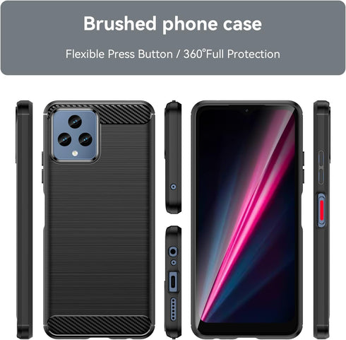 for T-Mobile Revvl 6X 5G (2023) phone case: shockproof phone case - anti drop protection phone case shock absorption flexible TPU carbon fiber pro...