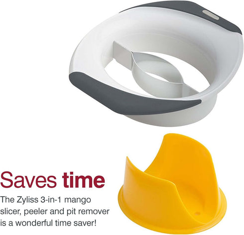 Zyliss 3-in-1 Mango Slicer, Peeler & Pit Remover Tool - Kitchen Mango Depitter & Peeler Gadget - Fruit Slicer with Micro-Serrated Stainless Steel ...