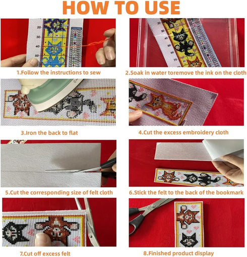 3 PCS Cross Stitch Bookmark Kit,Stamped Bookmarks Cross Stitch Kits for Adults Beginners,DIY Embroidery Bookmarks Cross Stitch Kits,14CT(Cats)...