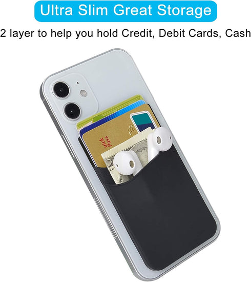 SS Phone Wallet Stick On, Adhesive Phone Card Holder Credit Card Stick on Wallet 2 Pocket Sleeve Suitable for iPhone, Samsung, Most Smartphones 6 ...