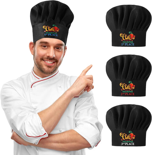 3 Pcs Chili Cook Off Chef Hats Black Chili Cook Off Champion Cooking Hats Chili Contest Adjustable Hat Chili Cook Off Prizes for Men Women 1st 2nd...