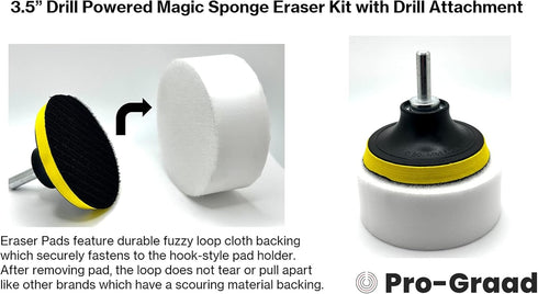 3.5” Drill Powered Magic Sponge Eraser 6 Pieces Kit with Drill Attachment | 25% Thicker Ultra Durable Melamine Cleaning Eraser Pads for Bathroom K...