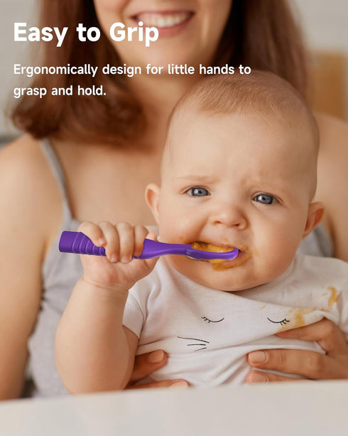 Baby First Spoons Set, Pre-Spoon Feeding Utensil for Kids Aged 6+ Months, Baby Led Weaning (BLW) Teething Spoon-Self Feeding, Silicone Toddler Foo...
