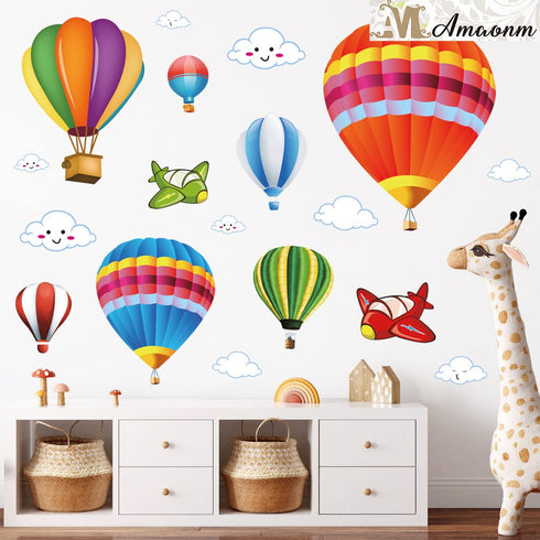 Amaonm Removable Creative 3D Hot air Balloon Aircraft and Smile Clouds Wall Decals Kids Room Wall Decorations Art Decor Stickers Nursery Decor 3D ...