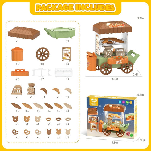 Kitchen Toy Foods Set for Kids, Pretend Play Bakery Shop Toy Shopping Cart with Accessories & Light, Educational Interactive Store Trolley Toy for...