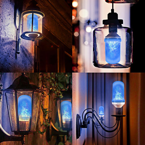 LED Flame Effect Light Bulb, 4 Modes E26 Base Fire Light Bulbs with Gravity Sensor (Blue - 2 Pack)...