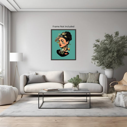 Posterizer 1 pcs-fishes and a vintage woman collage-Art for Animal Lovers-Retro Art-Gift for Art Lovers- UNFRAMED Wall Art...
