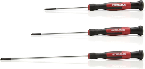 STEELMAN Precision Steel Shaft 6-Piece Long Electronics Screwdriver Set, Variety of Slotted/Phillips Sizes, Swivel-Head, Magnetic Tips...