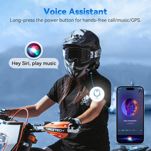 L1 Motorcycle Bluetooth Headset, IP67 V5.3 Helmet Headphone with HD Audio Speakers, Hands-Free Call/Music/GPS, Dual Devices Connectivity/Fast Char...