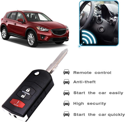 VOFONO 3 Buttons Key Fob Compatible with 2011-2015 Mazda 2, 2010-2013 Mazda 3, 2006-2015 Mazda 5, 2007-2012 Mazda CX-7, 2007-2015 Mazda CX-9 (BGBX...